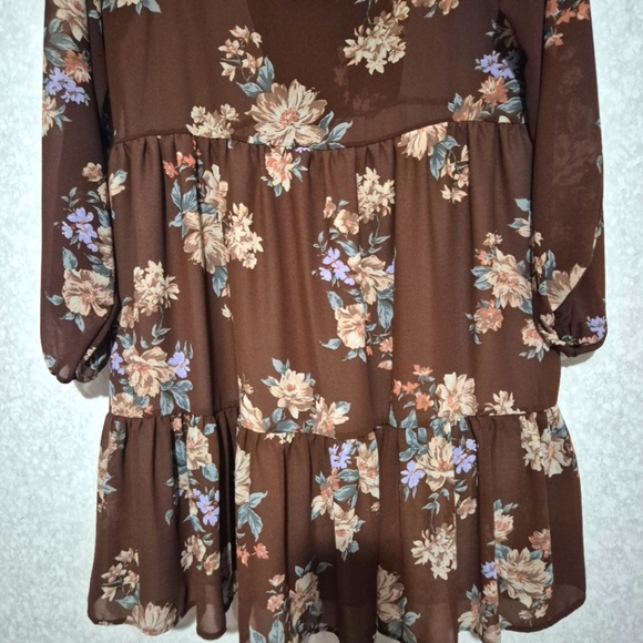 American Eagle Outfitters Brown Cream Tiered Long Sleeve Dress..SIZE:M - Picture 11 of 14